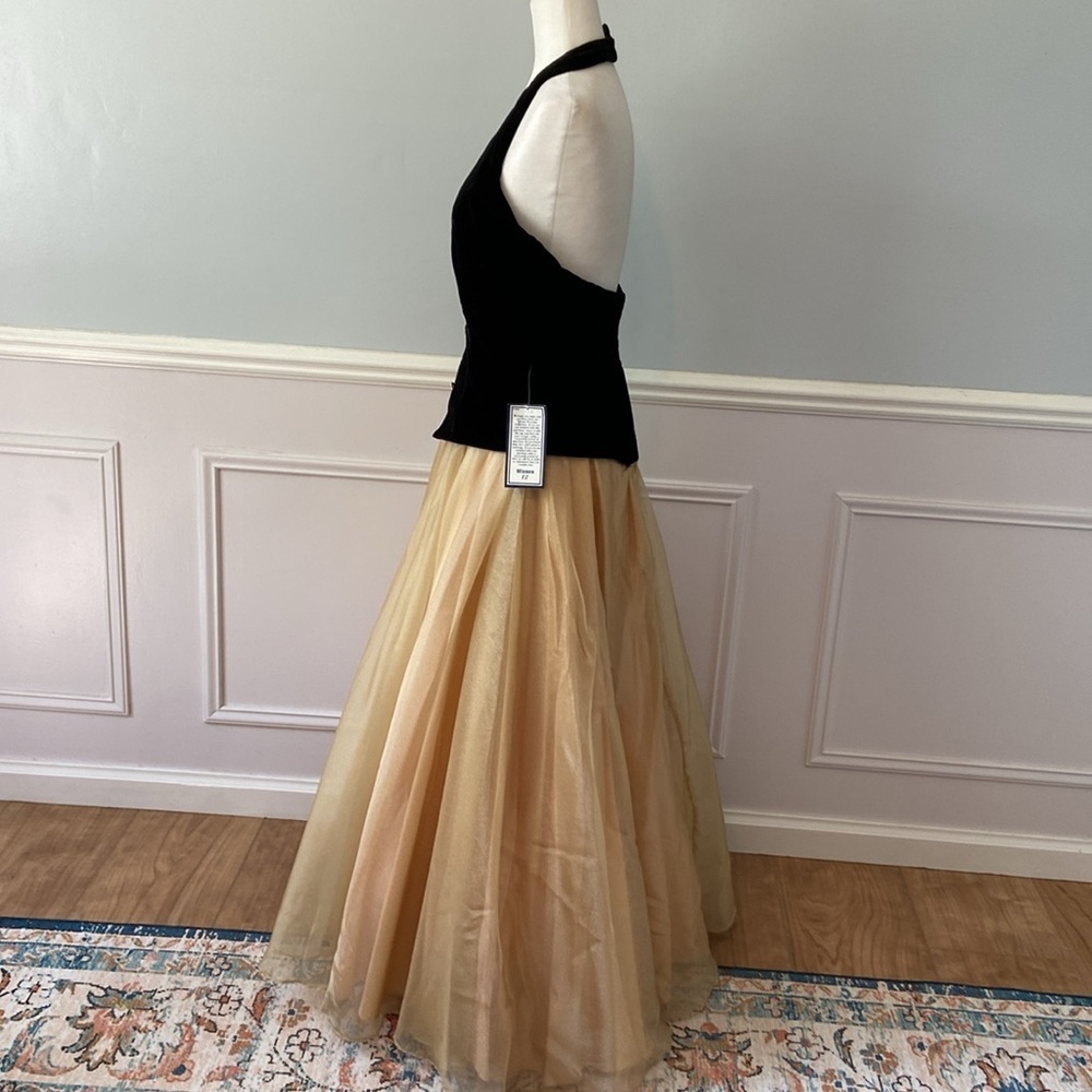 NWT80s Retro Victorian Ball Gown Party Dress Two Tone Velvet Gold Glitter Sz 12 - Picture 7 of 16